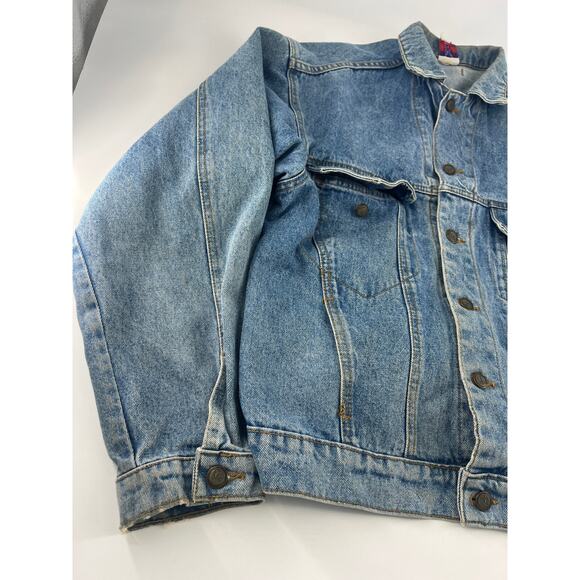 Vintage MBA Jean Jacket Mens Extra Large Light Blue Denim Y2K Band Saxophone - Picture 4 of 14